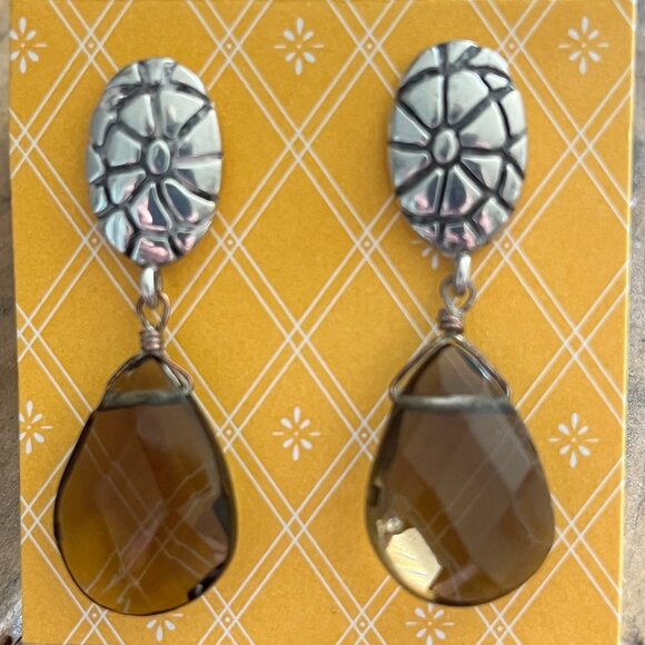 Sterling Silver and Smokey Quartz Pierced Earrings - Picture 1 of 2